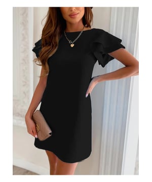 Ruffled Layered Short Sleeve Mini Dress
  Features: Ruffled Backless
  Material composition: 100% polyester
  Care instructions: Machine wash cold Tumble dry low
  Imported
  Product Measurements (Measurements by inches) & Size Conversion
  Size S (US 2/4): Length 33.1 Bust 34.6 Waist 33.1
  Size M (US 6/8): Length 33.5 Bust 36.2 Waist 34.6
  Size L (US 10): Length 33.9 Bust 37.8 Waist 36.2
  Size XL (US 12): Length 34.3 Bust 39.4 Waist 37.8