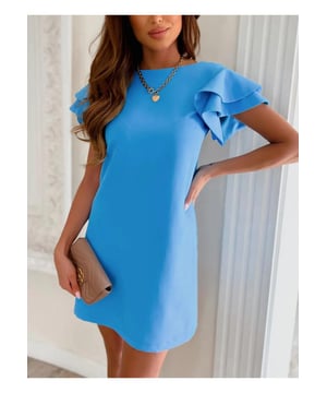Ruffled Layered Short Sleeve Mini Dress
  Features: Ruffled Backless
  Material composition: 100% polyester
  Care instructions: Machine wash cold Tumble dry low
  Imported
  Product Measurements (Measurements by inches) & Size Conversion
  Size S (US 2/4): Length 33.1 Bust 34.6 Waist 33.1
  Size M (US 6/8): Length 33.5 Bust 36.2 Waist 34.6
  Size L (US 10): Length 33.9 Bust 37.8 Waist 36.2
  Size XL (US 12): Length 34.3 Bust 39.4 Waist 37.8