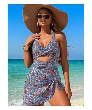 Traje de bano de una pieza con cuello halter estampado recortado.
  Diseno recortado.
  Almohadilla pectoral extraible.
  Sin aros.
  Material elastico.
  85% poliester 15% elastano.
  Lavar a maquina con agua fria.
  Secar en secadora a temperatura baja.
  Importado.