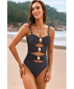 Ruched detailing
  Sweetheart neckline
  Removable padding
  No underwire
  Stretchy material
  80% polyamide 20% elastane
  Machine wash cold tumble dry low
  Imported