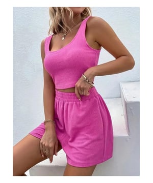 Full Size Wide Strap Tank and Shorts Set
  Plus size
  Two
  piece set
  Basic style
  Material composition: 95% polyester 5% spandex
  Machine wash cold
  Tumble dry low
  Imported