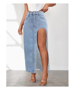 High Rise Slit Denim Rock.
  Schlitz.
  Design.
  Materialzusammensetzung: 65% Baumwolle 35% Polyester.
  Maschinenwasche kalt Trockner niedrig.
  Importiert.