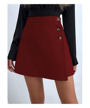 Knopfdesign Minirock  
Merkmale: Gestufter Knopfverschluss  
Durchsichtig: Opak  
Körper: Nicht gefüttert  
Materialzusammensetzung: 95 % Polyester, 5 % Spandex  
Pflegehinweise: Maschinenwäsche kalt. Bei niedriger Temperatur im Trockner trocknen.  
Importiert  
Produktmaße (Maße in Zoll) & Größenkonversion  
Größe: S US: 4 Länge: 16,1 Taille: 27,6 Hüfte: 37,8  
Größe: M US: 6/8 Länge: 16,5 Taille: 29,1 Hüfte: 39,4  
Größe: L US: 10/12 Länge: 17,1 Taille: 31,5 Hüfte: 41,7  
Größe: XL US: 14 Länge: 17,7 Taille: 33,9 Hüfte: 44,1