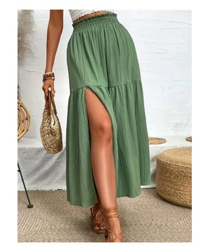 Slit design for added elegance
  Opaque material for full coverage
  Not lined for a lightweight feel
  Made from 95% polyester and 5% spandex
  Machine wash cold tumble dry low
  Imported
  Available in sizes S to 2XL