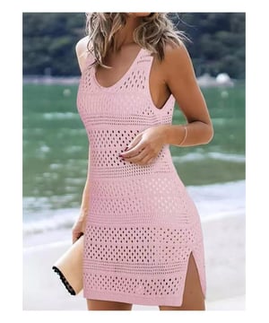 Product: Openwork Scoop Neck Cover Up
  Slit design
  Semi
  sheer fabric
  Slightly stretchy material
  Material composition: 100% polyester
  Care instructions: Machine wash cold tumble dry low
  Imported
  Available sizes: S M L XL
  Size S: Bust 33.9 inches Top Length 31.5 inches
  Size M: Bust 35.4 inches Top Length 32.1 inches
  Size L: Bust 37.4 inches Top Length 32.7 inches
  Size XL: Bust 40.2 inches Top Length 33.3 inches