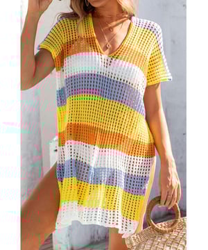 Slit Color Block V
  Neck Cover
  Up
  Openwork design
  Opaque material
  No stretch for a structured fit
  100% polyester composition
  Machine wash cold tumble dry low
  Imported
  One size fits most
  Bust: 55.1 inches
  Top Length: 29.5 inches