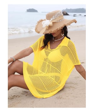 Openwork design
  Sheer fabric
  Slightly stretchy
  Material composition: 100% polyester
  Care instructions: Machine wash cold tumble dry low
  Imported
  One Size fit: Top Length 29.9 inches Shoulder 31.9 inches Bust 56.7 inches