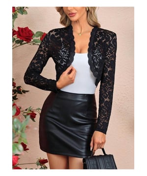 Spitzen-Cardigan mit offenem Front und langen Ärmeln  
  Spitzen-Design  
  Transparentes Material  
  Leicht dehnbare Passform  
  100 % Polyester  
  Maschinenwäsche kalt, bei geringer Temperatur im Trockner trocknen  
  Importiert  