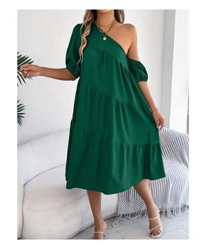 Asymmetrical design
  Tiered structure
  No stretch
  Body not lined
  Material composition: 95% polyester 5% elastane
  Care instructions: Machine wash cold tumble dry low
  Imported