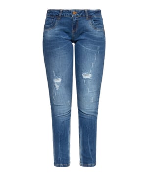 Mit der »Leoni« im Slim Fit von Amor, Trust & Truth setzt Du die weiblichen Kurven perfekt in Szene. Dank des Stretches im Denimgewebe, das aus Baumwolle besteht, hat die Hose einen knackigen Sitz und bleibt den Tag über super bequem. Durch das typische 5-Pocket-Design mit Eingrifftaschen, Gesäßtaschen und Münztasche eignet sich die Jeans hervoragend als lässiger Kombipartner für legere Alltaglooks. Ein pelziges Brandlable am Bund und die Logo-Prägung in der Front runden das Design gekonnt ab.  Unser Model ist 1,77m groß und trägt Größe 36.  Die Variation in Mid Blue verfügt zusätzlich über coole Destroyed-Effekte und einen lässigen Stone Wash-Look.  Das Modell in dunkelblau besitzt einen leichten Used-Look mit Waschungen.  AMOR, TRUST & TRUTH: Die Materialien die wir für unsere Jeans und Hosen verwenden sind von toller Qualität, was sich auch in unserer hochwertigen Verarbeitung wiederspiegelt! Bequem und feminin präsentieren sich unsere Designs für Alltagslooks in denen Du Dich wohlfühlstDESIGN: Lässige Damen Jeans Hose von Amor, Trust & Truth, die mit ihrem klassischen 5 Pocket Look überzeugen kannPASSFORM: Femininer Slim Fit mit normaler Leibhöhe für ein weibliches ErscheinungsbildMATERIAL: Das Denim-Material aus Baumwolle mit Stretch und liegt so super angenehm auf der Haut auf und garantiert große Bequemlichkeit KOMBINATIONSMÖGLICHKEIT: Lässiger Look garantiert! Ein cooler Basic mit Pfiff, der vor allem zu legeren, sportlichen Outfits harmoniert LIEFERUMFANG: Eine Lieferung enthält eine Damenhose von ATT in den Größen 34 - 44