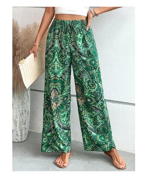 Product: Bedrukte broek met wijde pijpen
  Pasvorm: Relaxte pasvorm met een gestrikte taille
  Doorschijnend: Ondoorzichtig
  Materiaal: 100% polyester
  Wasadvies: Machinewas koud droogtrommel laag
  Geimporteerd
  Beschikbare maten: S M L XL