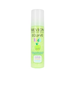 Productos de peluquería de la marca Revlon. El acondicionador desenredante EQUAVE KIDS con aroma a manzana. Este producto está especialmente diseñado para el cabello delicado y sensible de los niños de 3 a 12 años. Gracias a su fórmula hipoalergénica, ofrece un acabado profesional sin la presencia de parabenos, colorantes ni sulfatos. Incluye proteínas de trigo que ayudan a desenredar el cabello, mientras que la keratina disminuye la fricción, ayuda a controlar la electricidad estática y trabaja en el cabello quebradizo. Además, el extracto de manzana nutre y protege la fibra capilar, dejando tras de sí un dulce aroma, y cuenta con un filtro solar que protege contra los rayos UVA/B. Así, el cabello de sus pequeños estará sano, protegido, fuerte, brillante y muy suave.