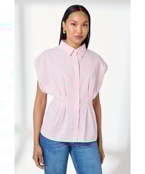Elegant striped shirt with distinctive pleat detailing for a flattering silhouette
        Crafted from a cotton-linen blend for breathable comfort throughout the day
        Classic collared neckline with full button-through fastening
        Relaxed cap sleeves create a contemporary, effortless look
        Cinched waist pleats add structure and feminine shaping
    
    This Principles striped shirt combines timeless style with modern detailing, making it a versatile addition to your wardrobe. The structured pleats create a beautifully tailored effect at the waist, whilst the relaxed cap sleeves offer a contemporary twist on a classic design. Style with straight-leg jeans and leather sandals for casual weekend brunches, or tuck into tailored trousers with ballet flats for a polished office ensemble. The cotton-linen blend ensures this piece remains comfortable for all-day wear, whether you're running errands or meeting friends for coffee. Layer under a lightweight cardigan when the temperature drops, or wear open over a simple vest top for a more relaxed approach. This shirt works beautifully for family gatherings or casual daytime events where understated elegance is key.