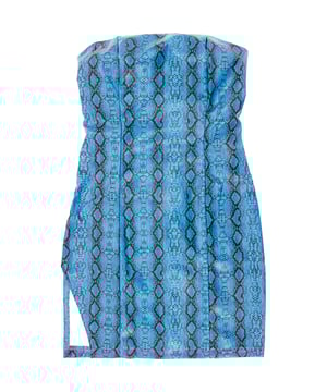 Snake print dress with a split hem and zipper at the back.