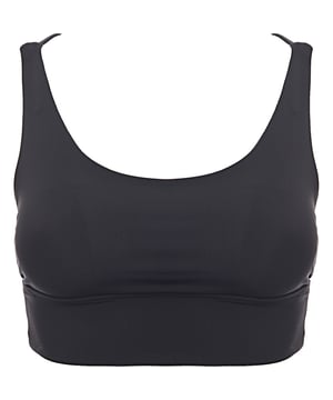 Black 

Elevate your workout attire with the Onzie Medium Support Strappy Sports Bra in sleek black. Made from 100% polyester, this sports bra offers a comfortable and breathable fit. The strappy design not only adds a stylish flair but also provides medium support, making it perfect for yoga, pilates, or any moderate-intensity activity. The soft fabric ensures you stay comfortable throughout your workout, while the chic design keeps you looking great both in and out of the gym. Add this versatile piece to your activewear collection for a blend of fashion and function.