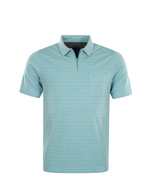Gestreiftes Kurzarm-Shirt mit Flachstrickkragen, verdecktem Reißverschluss und aufgesetzter Brusttasche. Trageangenehm und pflegeleicht.