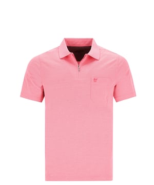 Unifarbenes Kurzarm-Shirt mit Flachstrickkragen, verdecktem Reißverschluss und aufgesetzter Brusttasche. Trageangenehm und pflegeleicht.
