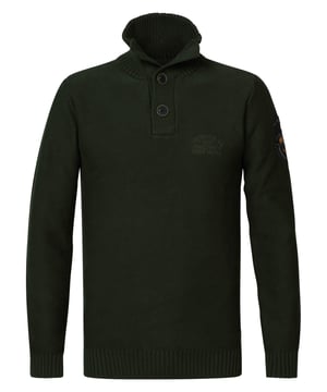Effen gebreide trui met Troyer-kraag en ribgebreide manchetten van 100% katoen. Een must-have voor je garderobe.