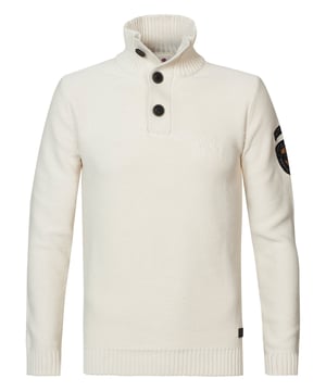 Effen gebreide trui met opstaand kraag en ribgebreide boorden van 100% katoen. Een must-have voor de garderobe.