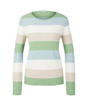 Cooler Streifenpullover mit Rundhalsausschnitt, Rippbündchen und feinem Strukturmuster in regulärer Passform.