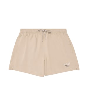 Heren Badeshorts van Emporio Armani met elastische tailleband en tunnelkoord. Voorzien van praktische zijzakken en een mesh-slip voor extra comfort. De subtiele logo-stiksel geeft de shorts een verfijnde, maar elegante uitstraling. De Regular Fit-pasvorm zorgt voor een comfortabele en stijlvolle silhouette.