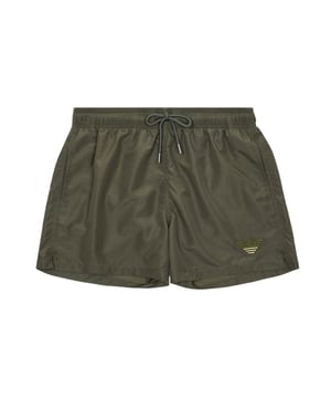 Heren Badeshorts van Emporio Armani met elastische tailleband en trekkoord. Voorzien van praktische zijzakken en een mesh-slip voor extra comfort. De subtiele logo-stiksel geeft de shorts een verfijnde, maar elegante uitstraling. De Regular Fit pasvorm zorgt voor een comfortabele en stijlvolle silhoet.