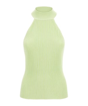 Het GUESS ribgebreide top 'SHAYNA' is een echte eyecatcher die uw figuur perfect in de schijnwerpers zet. Het heeft een opstaand kraag dat uw hals elegant accentueert, en is mouwloos om uw schouders te tonen. U kunt het in elk seizoen en voor elke gelegenheid dragen, of het nu op kantoor is, tijdens een avondje uit of tijdens het ontspannen thuis.