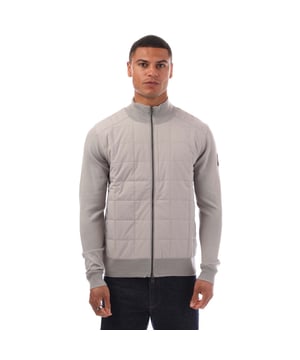 Mens Belstaff Kelbrook Zip Cardigan in chrome grey.- Ribbed stand-up collar.- Two-way zip centre front closure- Ribbed cuffs and hem.- Channel quilted shoulder reinforcement detailing- Quilted mixed media body- Belstaff phoenix patch on left sleeve- Non-mulesed  extra fine merino wool.- Slim fit.- Body: 100% Wool. Woven: 100% Polyester. Filling: 100% Polyester.  Hand wash - dry clean.- Ref: 105303CRGRY