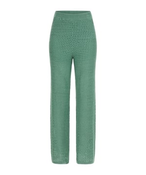 Effen gehaakte broek in een vernieuwde interpretatie van de boho-chic, gemaakt van haakstof met een hoge taille en een wijd uitlopend been.