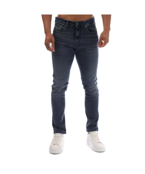 Mens Tommy Jeans Scanton Faded Slim Fit Jeans in denim washed blue - black.- 5-pocket construction.- Zip fly and button fastening.- Tommy Jeans badge at back waist.- Embroidered Tommy Jeans flag logo on coin and rear right pockets.- Fading on knees- Whiskering on thighs and on back of knees.- Slim fit.- Regular inside leg length approx. 32  Long inside leg length approx. 34  Extra long inside leg length approx. 36.- 98% Cotton  2% Elastane.  Machine washable.- Ref: DM0DM210061BZMeasurements are intended for guidance only.