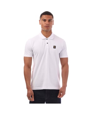 Mens Belstaff Cotton Micro-Piqué Monitor Polo Shirt in white.- Polo collar.- Two button placket.- Short sleeves.- Embroidered edge Phoenix logo patch at left chest.- Uneven vented hem.- Soft cotton micro-piqué.- Regular fit.- 96% Cotton  4% Elastane.  Machine washable.- Ref: 104143WHITE