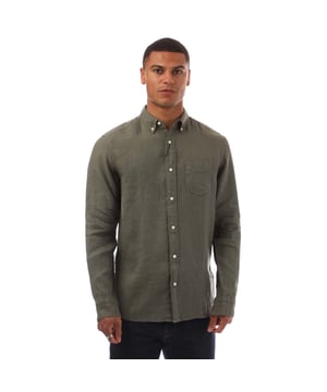 Mens Gant Regular Fit Garment Dyed Linen Shirt in green ash.- Button-down collar.- Full button placket.- Shoulder yoke.- Box pleat with locker loop at back.- Long sleeves with adjustable buttoned cuffs.- Left chest pocket with GANT embroidery- Regular untucked fit.- 100% Linen.  Machine washable.- Ref: 3230102359