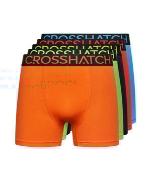 Mens Crosshatch Highlighter 5 Pack Boxers- Set comprises 5 brightly coloured boxer shorts in orange  green  yellow  red and blue.- Woven jacquard waistband- Soft and comfortable stretch cotton jersey- 95% Cotton  5% Elastane.  Machine washable.- Ref: CH2T121307ASTKWe regret that underwear is non-returnable due to hygiene reasons.