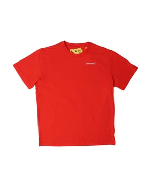 Juniors Off White Rubber Arrow T- Shirt in red white.- Crewneck.- Short sleeves.- Off-white logo in white at front.- Rubber arrow at back.- Slim fit.- 100% Cotton.- Ref: OBAA0020012501