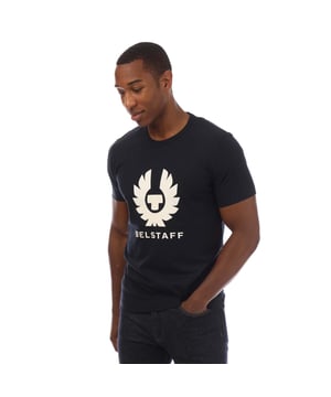 Mens Belstaff Cotton Jersey Phoenix T-Shirt in dark ink.- Ribbed crew neck.- Short sleeves.- Phoenix logo graphic printed to front.- Soft  lightweight cotton jersey.- Regular fit.- 100% Cotton.  Machine washable.- Ref: 104142DKINK