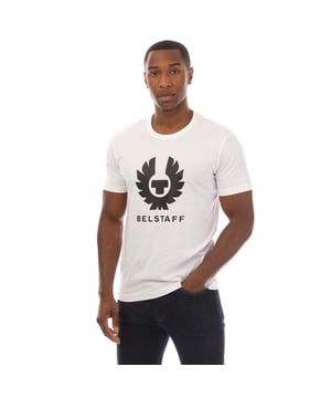 Mens Belstaff Cotton Jersey Phoenix T-Shirt in white.- Ribbed crew neck.- Short sleeves.- Phoenix logo graphic printed to front.- Soft  lightweight cotton jersey.- Regular fit.- 100% Cotton.  Machine washable.- Ref: 104142WHITE