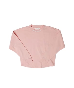 Juniors Palm Angels Logo Long Sleeve T- Shirt in pink white.- Ribbed crewneck.- Long sleeves.- Palm Angels logo printed at collar and at back.- Ribbed cuffs.- 100% Cotton.- Ref: PGAB0010023001
