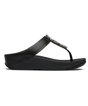 Womens black Fitflop fino sandals, manufactured with synthetic and a rubber sole. Featuring: front detail, micro wobble board sole and lightweight.