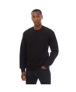 Mens Belstaff Heavyweight Cotton Fleece Hockley Sweatshirt in black.- Ribbed crew neck.- V-stitch detailing at the collar.- Long sleeves.- Embroidered tonal Phoenix logo patch at left chest.- Ribbed cuffs  side panels and hem.- Heavyweight  knitted brushed loopback cotton fleece - Regular fit.- Body: 100% Cotton.  Rib: 98% Cotton  2% Elastane.  Machine washable.- Ref: 104464BLACK