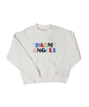Juniors Palm Angels Seasonal Logo Crewneck Sweatshirt in white.- Mock neck.- Ribbed cuffs and hem.- Seasonal logo. - 100% Cotton.- Ref: PBBA002004184