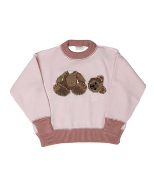 Juniors Palm Angels Bear Sweater in pink - brown.- Ribbed crew neck.- Long sleeves.- Bear motif and logo embroidered to front.- Ribbed cuffs and hem.- Fabric: 100% Virgin wool.  Detail: 100% Virgin wool.  Hand wash.- Ref: PGHE0020013060
