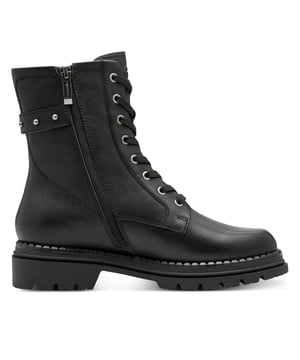 Versterk je streetstyle met deze leren combat boots van Tamaris. Met een stevige plateauzool, vetersluiting en rits aan de zijkant voor extra draagcomfort, leveren ze een stoere look met dagelijks comfort. Belangrijkste kenmerken: Bovenwerk van echt leer Vetersluiting met rits aan de zijkant Zachte textielvoering en binnenzool 30 mm dikke plateauhak Duurzame synthetische buitenzool Ontworpen voor comfort de hele dag