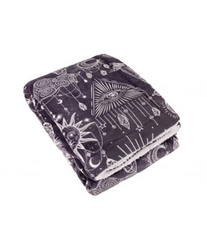 Wrap yourself in celestial comfort with the Constellation Throw, where mysterious moons, shimmering stars, and radiant suns adorn a serene night sky canvas. Crafted with luxurious 250gsm fleece, this throw is irresistibly soft, offering the ideal warmth for colder months. Its sherpa fleece reverse adds a touch of indulgence, creating an inviting cocoon that feels as good as it looks. Perfect for those who value intricate details and stylish design, this throw not only expresses individuality but also makes a subtle yet enchanting statement in any space. A piece of the cosmos, designed to impress and elevate your home. 130 x 180cm
