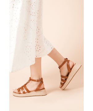 Rover Faux Leather T-bar Espadrille Medium Wedge Sandals