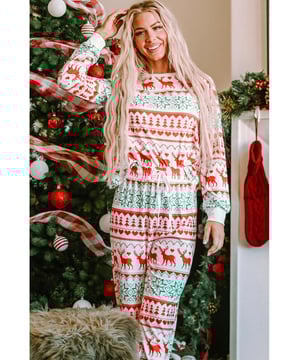 Product: Kerst Element Ronde Hals Top en Broek Lounge Set  
Kenmerken: Koord  
Aantal stukken: Twee  
Stuk  
Transparant: Opaak  
Rek: Licht rekbaar  
Materiaal samenstelling: 95% polyester 5% elastaan  
Verzorgingsinstructies: Machinewas koud, in de droogtrommel op lage temperatuur  
Geïmporteerd