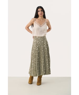 A-shape,Hohe Taille,Midi-Länge  Schonwäsche 30°, Nicht bleichen, Nicht im Trockner trocknen, Tropnass aufhängen im Schatten, Nicht bügeln, Trockenreinigung  100% Polyester (Recycelt)