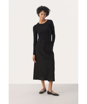 Gerade Passform,Normale Passform,Midi-Länge  Schonwäsche 30°, Nicht bleichen, Nicht im Trockner trocknen, Tropnass aufhängen im Schatten, Kalt bügeln max. 110° C, Trockenreinigung  51% Polyester (Recycelt),27% Polyester,18% Viskose,4% Elasthan