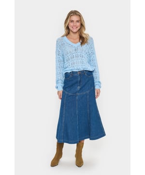 A-shape,Hoge taille,Midi lengte  Wassen op 30°, niet bleken, niet in de droger drogen, Druipnat ophangen in de schaduw, warm strijken max. 150° C, Droogreiniging  100% Katoen
