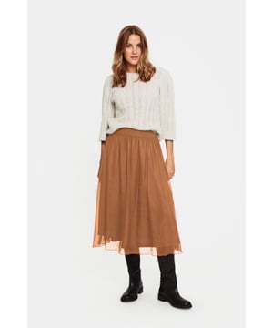 Casual fit,Elastische taille,Midi lengte  Fijne was 30°, niet bleken, niet in de droger drogen, Druipnat ophangen, koud strijken max. 110° C, Chemisch laten reinigen.  100% Polyester