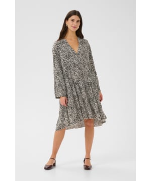 A-shape,Knie,3/4 mouwen  Fijne was 30°, niet bleken, niet in de droger drogen, Druipnat ophangen in de schaduw, koud strijken max. 110° C,.  100% Viscose